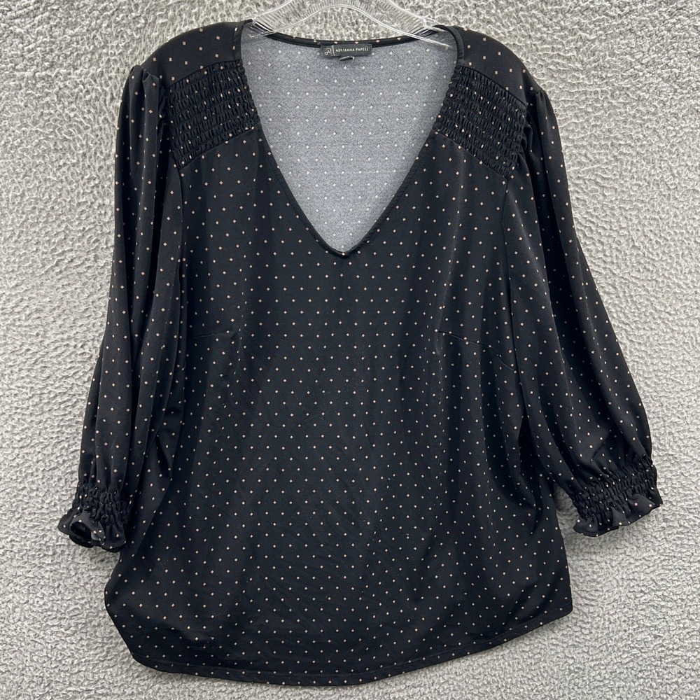 Womens Polka Dot Blouse 2X Smocked Long Sleeve Stretch Dressy Classic Office